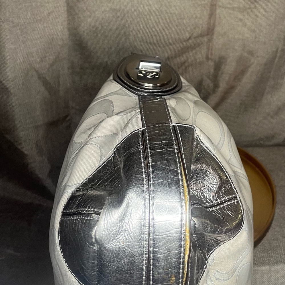 Coach 19758 Peyton White Canvas Signature Metallic Silver hobo bag - Picture 8 of 14